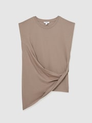 Reiss Taupe Neutral Tilly Cotton Drape T-Shirt - Image 2 of 6