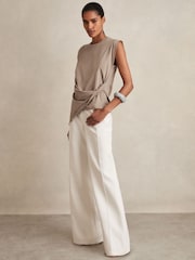 Reiss Taupe Neutral Tilly Cotton Drape T-Shirt - Image 3 of 6