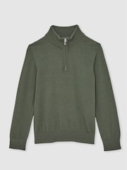 Reiss Kale Green Blackhall 13-14 yrs Merino Wool Half-Zip Funnel Neck Jumper - Image 1 of 4