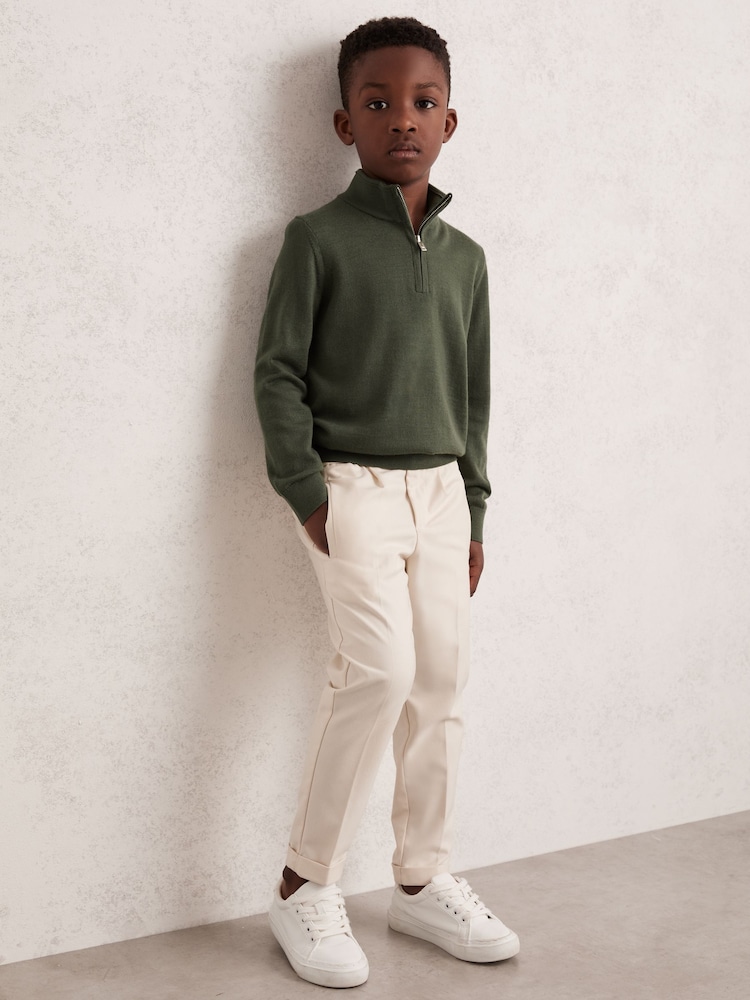 Reiss Kale Green Blackhall 13-14 yrs Merino Wool Half-Zip Funnel Neck Jumper - Image 2 of 4