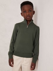 Reiss Kale Green Blackhall 13-14 yrs Merino Wool Half-Zip Funnel Neck Jumper - Image 3 of 4