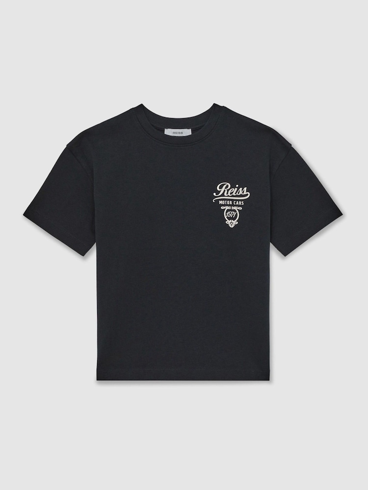 Reiss Washed Blue/White Russell 3-9 yrs Cotton Motor Cars-Print T-Shirt - Image 2 of 4