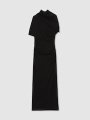 Черный - Reiss Azure Stretch Lyocell Ruched Midi Dress - Изображение 2 из 7