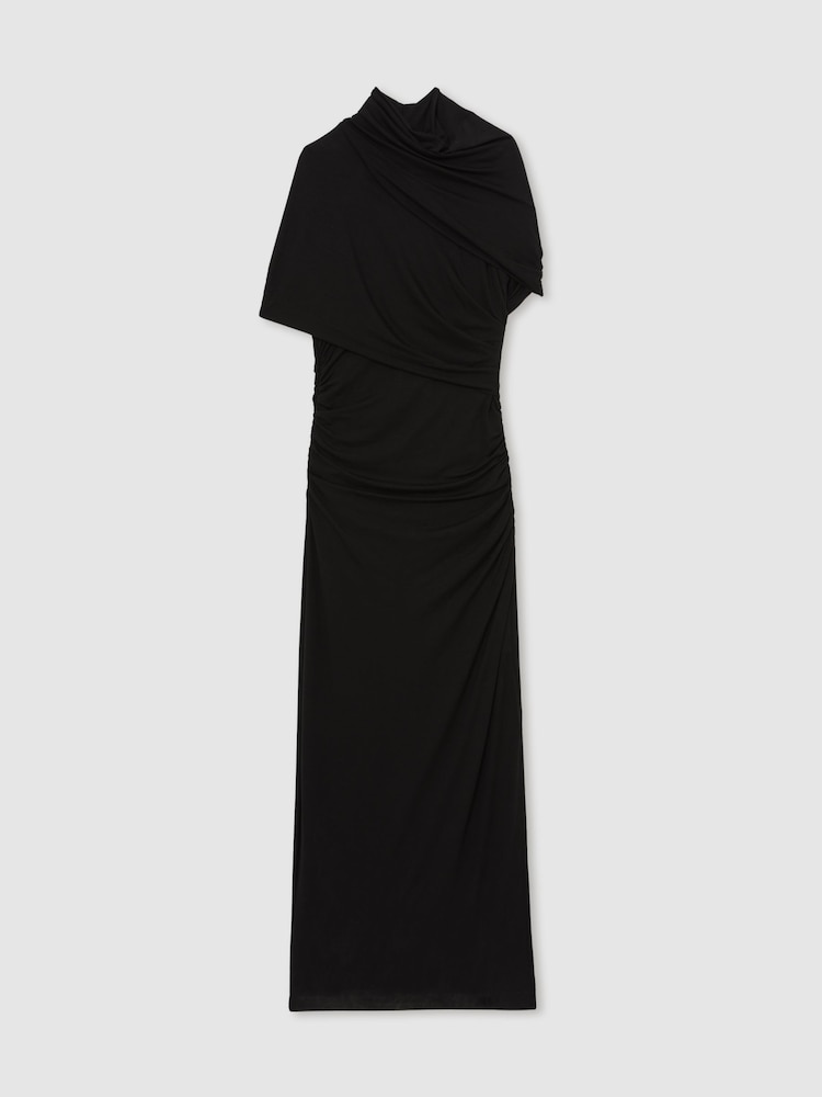 Черный - Reiss Azure Stretch Lyocell Ruched Midi Dress - Изображение 2 из 7