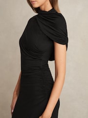 Черный - Reiss Azure Stretch Lyocell Ruched Midi Dress - Изображение 3 из 7