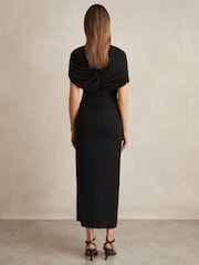 Черный - Reiss Azure Stretch Lyocell Ruched Midi Dress - Изображение 5 из 7