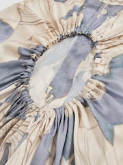 Reiss Blue Megan Floral Print Gathered Cut Out Shirt Dress - Image 6 of 6