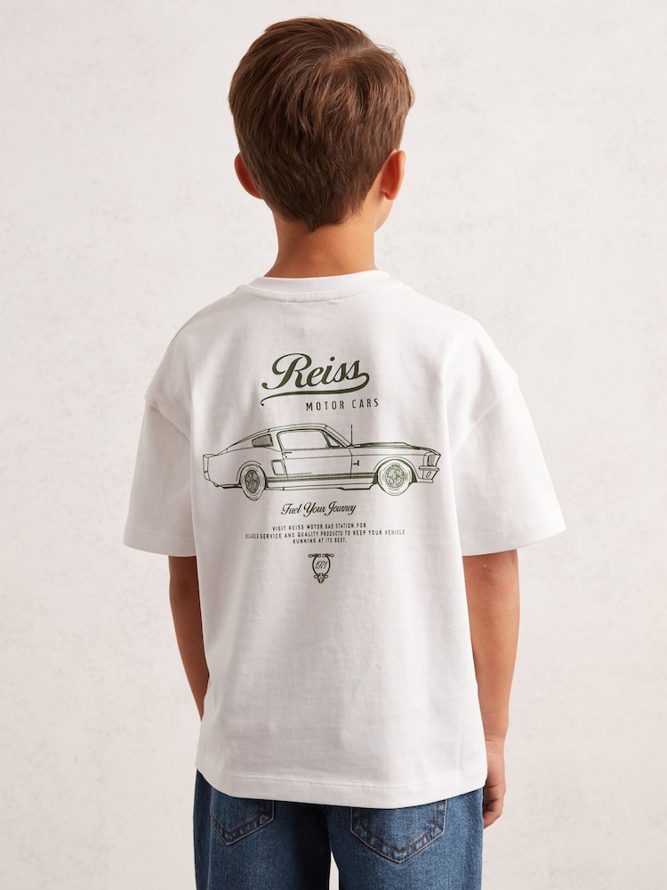 Reiss White/Green Russell Cotton Motor Cars-Print T-Shirt - Image 1 of 4