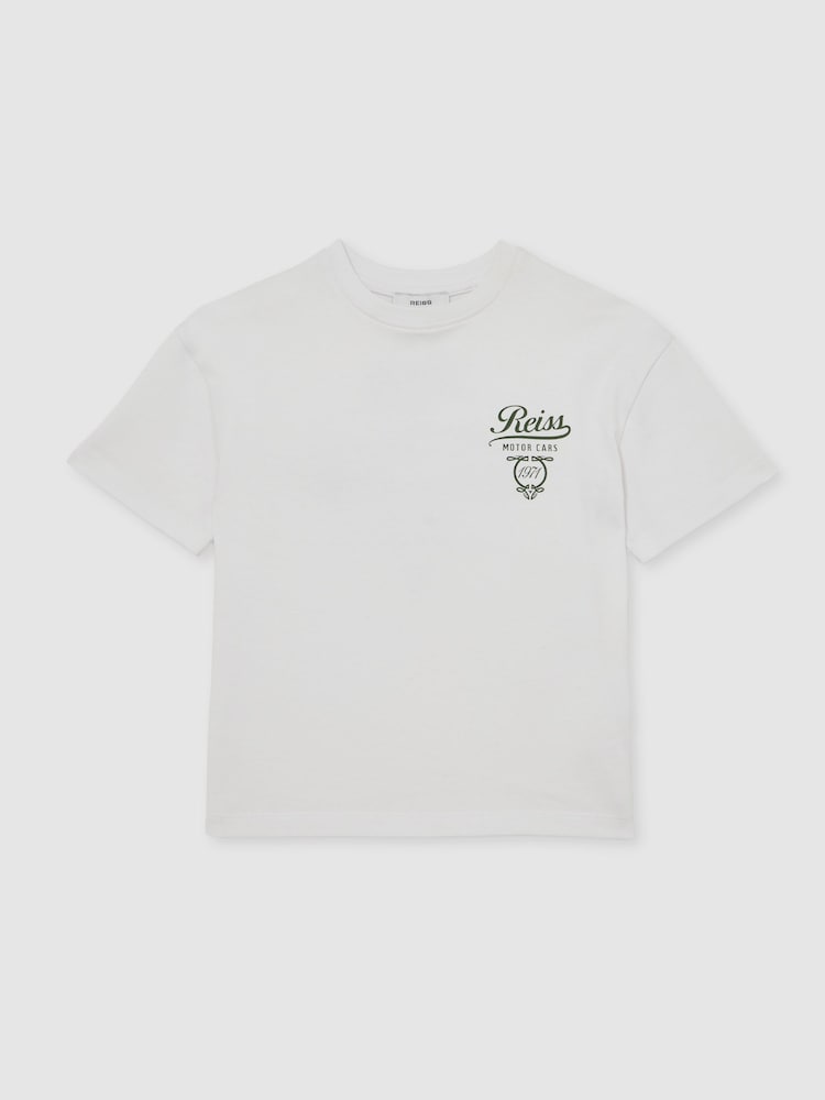 Reiss White/Green Russell Cotton Motor Cars-Print T-Shirt - Image 2 of 4