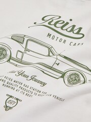 Reiss White/Green Russell Cotton Motor Cars-Print T-Shirt - Image 4 of 4