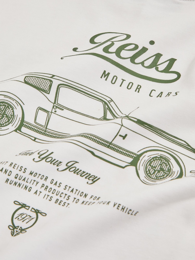 Reiss White/Green Russell Cotton Motor Cars-Print T-Shirt - Image 4 of 4
