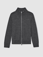 Reiss Derby Grey Melange Hampshire 13-14 yrs Merino Wool Zip-Through Funnel-Neck Cardigan - Image 1 of 4