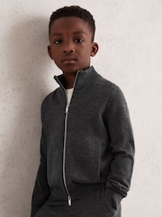 Reiss Derby Grey Melange Hampshire 13-14 yrs Merino Wool Zip-Through Funnel-Neck Cardigan - Image 2 of 4
