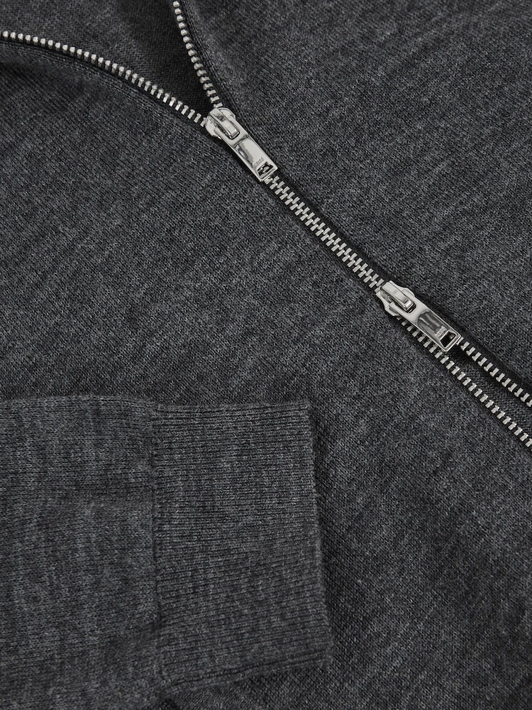 Reiss Derby Grey Melange Hampshire 13-14 yrs Merino Wool Zip-Through Funnel-Neck Cardigan - Image 4 of 4