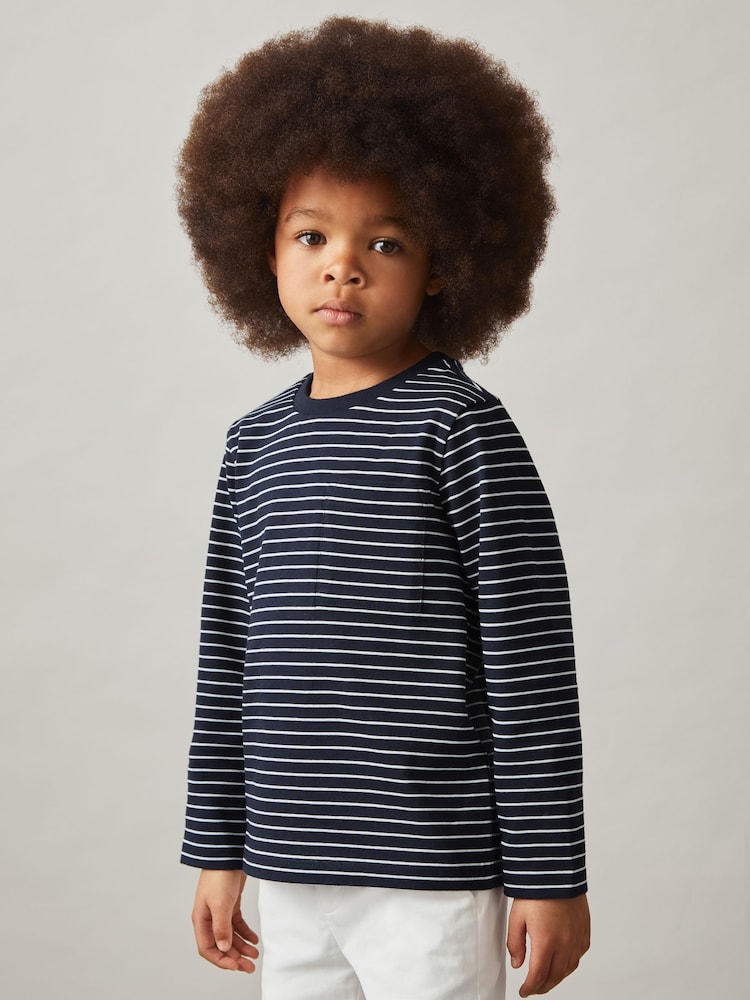 Reiss Navy/White Kenny 9-13 yrs Stretch-Cotton Stripe T-Shirt - Image 1 of 4 Reiss Navy/White Kenny 9-13 yrs Stretch-Cotton Stripe T-Shirt - Image 1 of 4