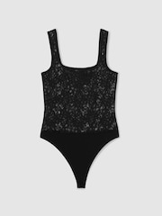Reiss Black Tia Floral Print Lace Bodysuit - Image 2 of 7
