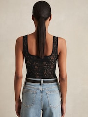 Reiss Black Tia Floral Print Lace Bodysuit - Image 5 of 7