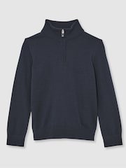 Reiss Midnight Navy Blackhall 13-14 yrs Merino Wool Half-Zip Funnel Neck Jumper - Image 1 of 4