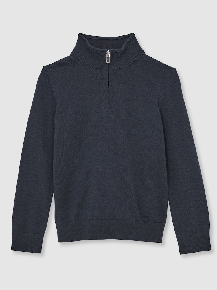 Reiss Midnight Navy Blackhall 13-14 yrs Merino Wool Half-Zip Funnel Neck Jumper - Image 1 of 4