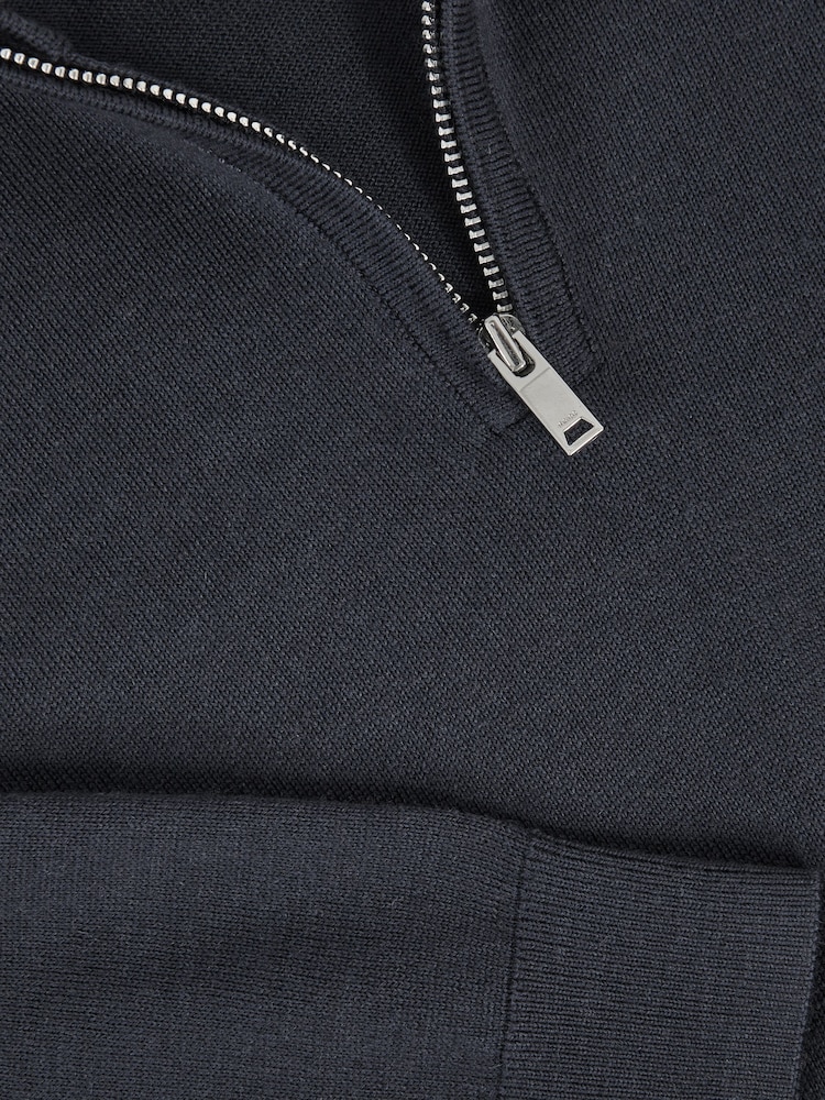 Reiss Midnight Navy Blackhall 13-14 yrs Merino Wool Half-Zip Funnel Neck Jumper - Image 4 of 4