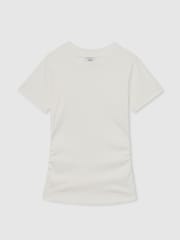 Reiss White Tess Stretch Cotton Ruched Ribbed T-Shirt - Image 2 of 6
