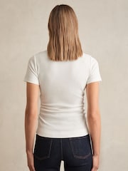 Reiss White Tess Stretch Cotton Ruched Ribbed T-Shirt - Image 5 of 6