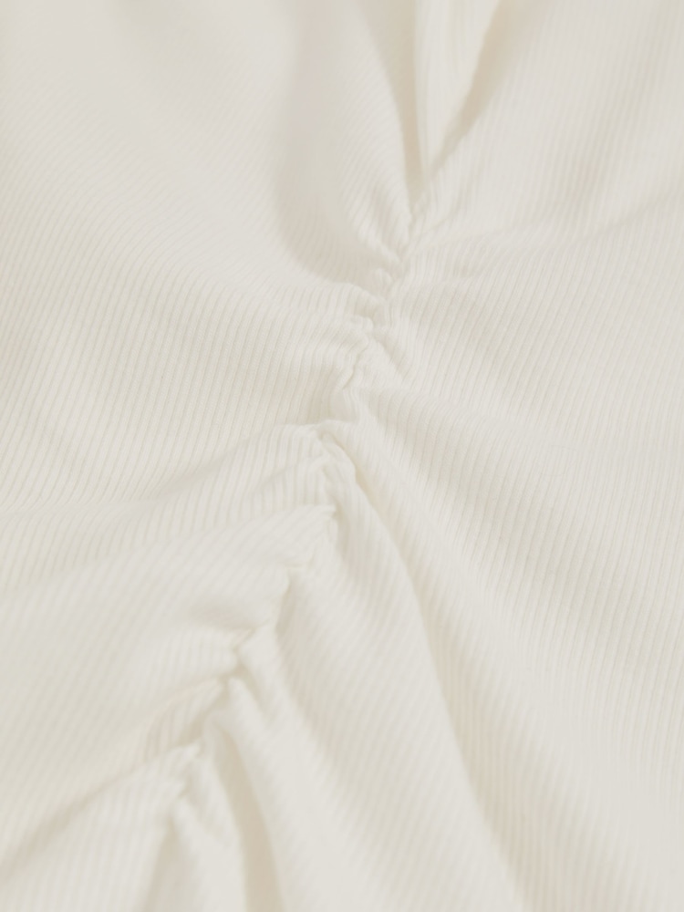 Reiss White Tess Stretch Cotton Ruched Ribbed T-Shirt - Image 6 of 6