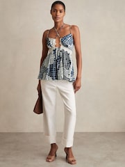 Reiss Blue Estella Animal Print Lace Trim Cami Top - Image 3 of 5