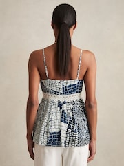 Reiss Blue Estella Animal Print Lace Trim Cami Top - Image 4 of 5