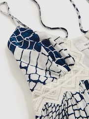 Reiss Blue Estella Animal Print Lace Trim Cami Top - Image 5 of 5