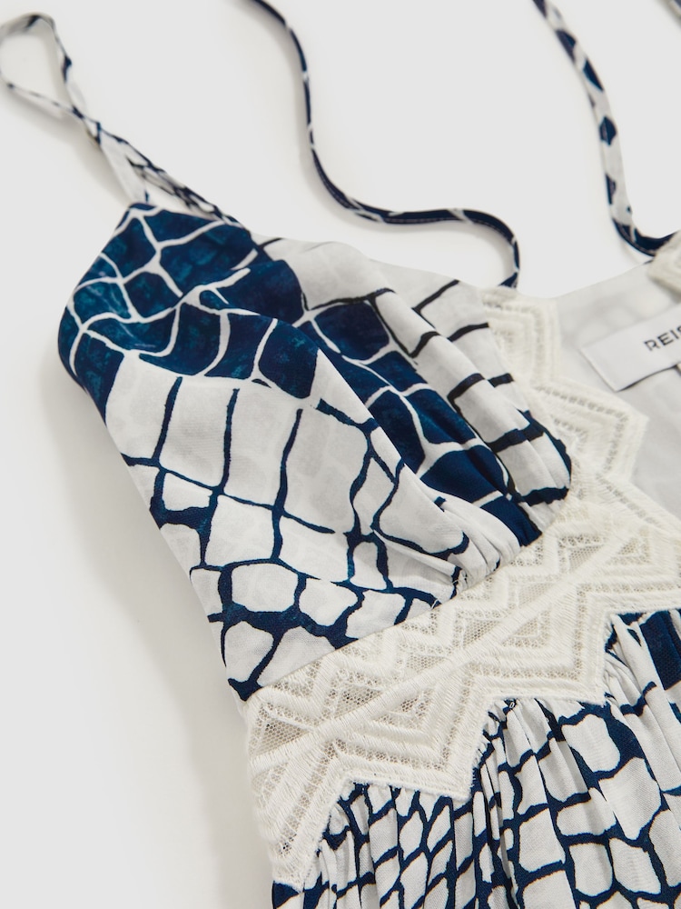 Reiss Blue Estella Animal Print Lace Trim Cami Top - Image 5 of 5