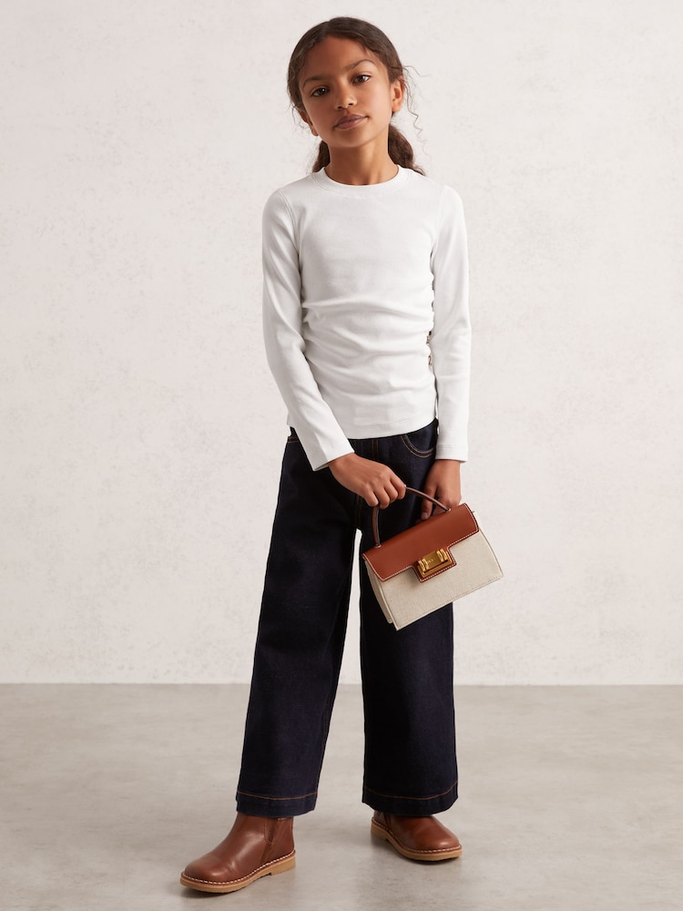 Reiss Ivory Trina 13-14 yrs Cotton Ruched Long-Sleeve T-Shirt with Stretch - Image 2 of 4