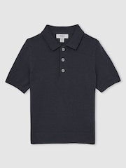 Reiss Midnight Navy Manor 13-14 yrs Merino Wool Short Sleeve Polo Shirt - Image 1 of 4