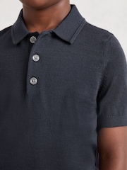 Reiss Midnight Navy Manor 13-14 yrs Merino Wool Short Sleeve Polo Shirt - Image 3 of 4
