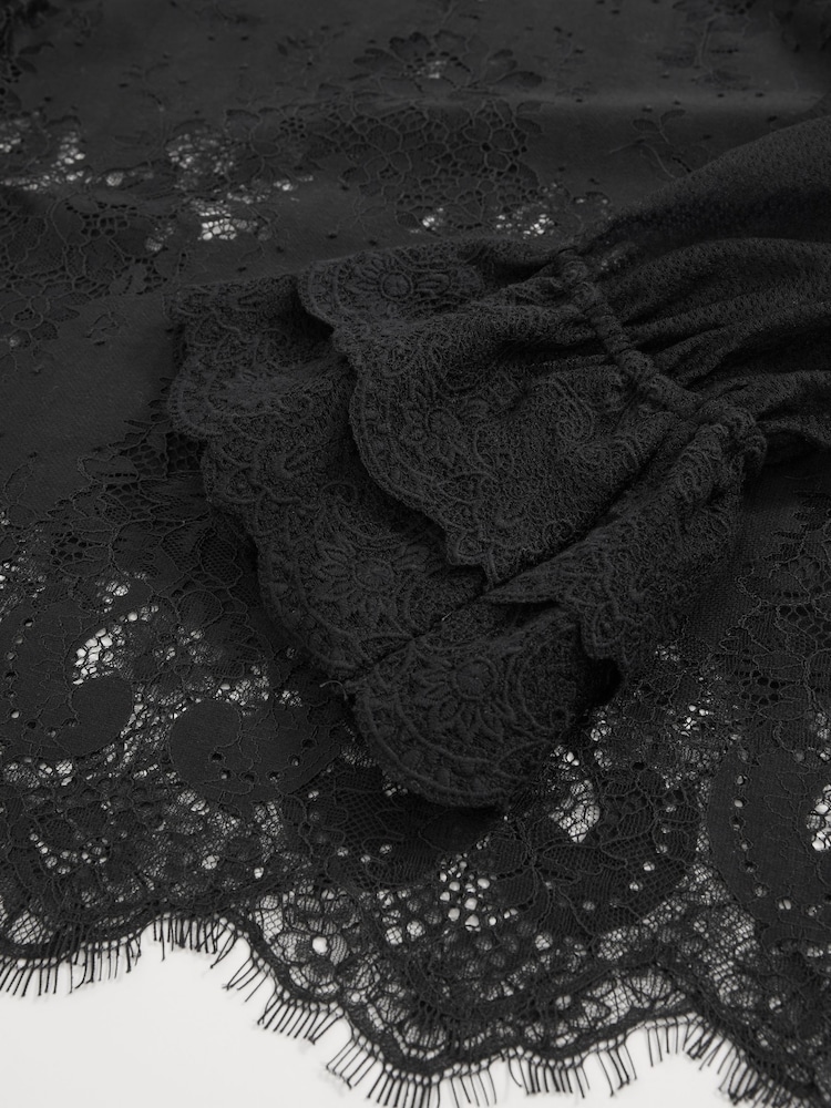 Reiss Navy Emilia Lace Flared-Cuff Blouse - Image 5 of 5