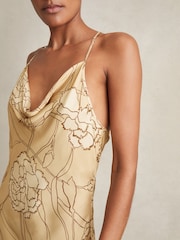 Reiss Gold Rochelle Satin Floral-Print Slip Maxi Dress - Image 3 of 7