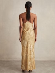 Reiss Gold Rochelle Satin Floral-Print Slip Maxi Dress - Image 5 of 7