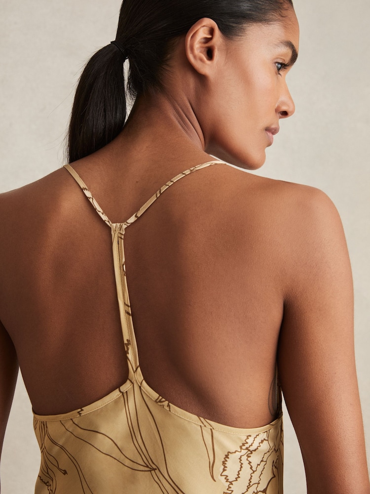 gold satin slip maxi dress Dark gold maxi satin slip dress 'Serene'
