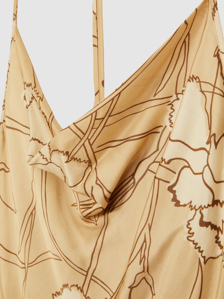 Reiss Gold Rochelle Satin Floral-Print Slip Maxi Dress - Image 7 of 7 Reiss Gold Rochelle Satin Floral-Print Slip Maxi Dress - Image 7 of 7