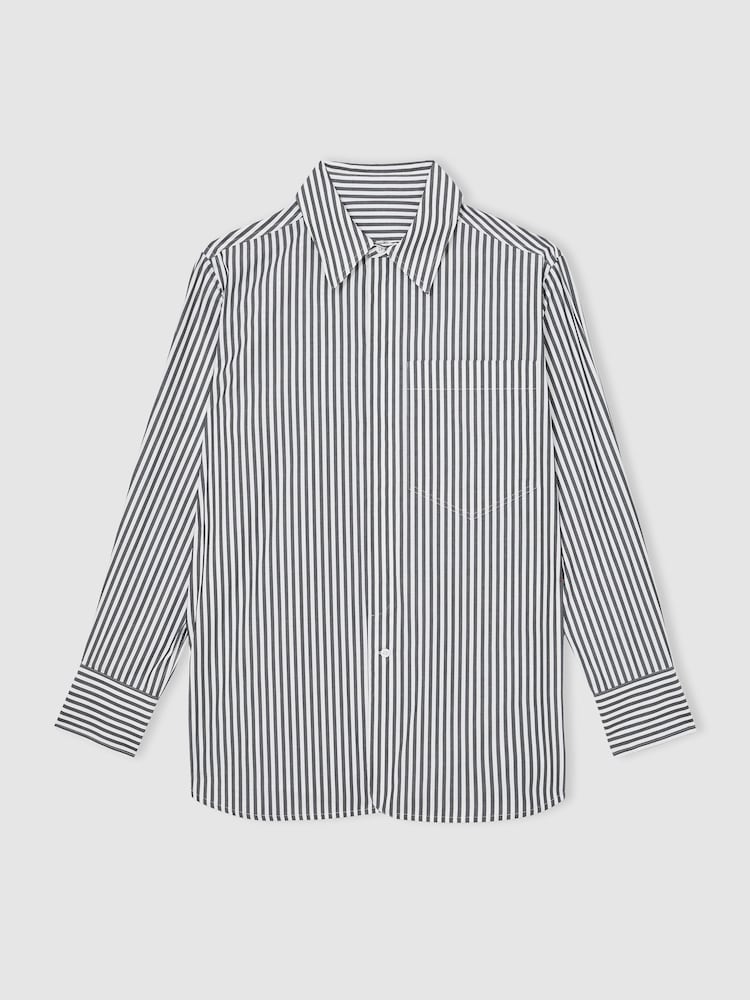 Reiss White/Navy Blair Reiss | Les 100 Ciels Stripe Shirt - Image 2 of 5