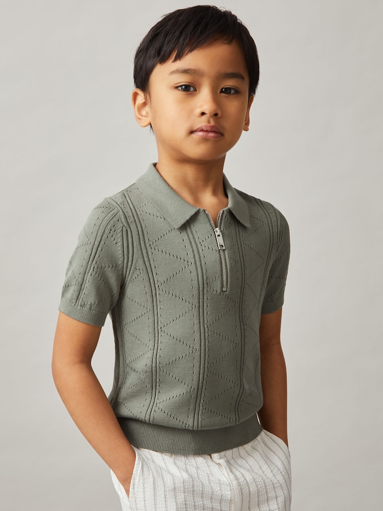 Reiss Sage Spey Half-Zip Pointelle Polo Shirt - Image 2 of 4
