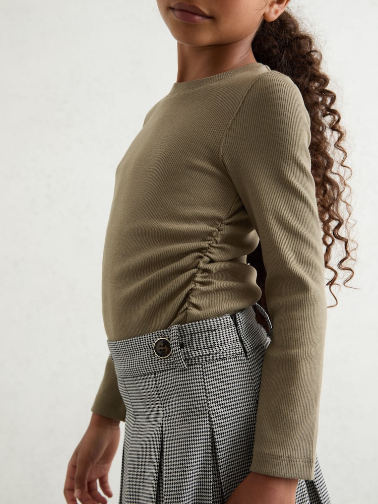 Reiss Khaki Trina 13-14 yrs Cotton Ruched Long-Sleeve T-Shirt with Stretch - Image 2 of 4 Reiss Khaki Trina 13-14 yrs Cotton Ruched Long-Sleeve T-Shirt with Stretch - Image 2 of 4