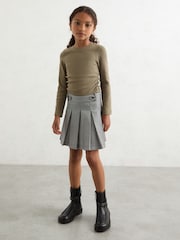 Reiss Khaki Trina Cotton Ruched Long Sleeve T-Shirt with Stretch - Image 3 of 4