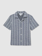 Reiss Blue Vallatta Zig-Zag Knit Cuban-Collar Shirt - Image 1 of 4