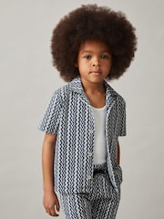 Reiss Blue Vallatta Zig-Zag Knit Cuban-Collar Shirt - Image 2 of 4