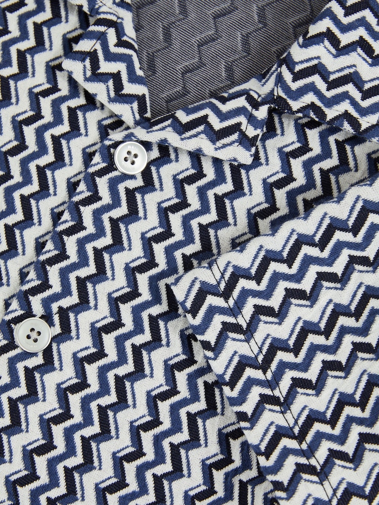 Reiss Blue Vallatta Zig-Zag Knit Cuban-Collar Shirt - Image 4 of 4