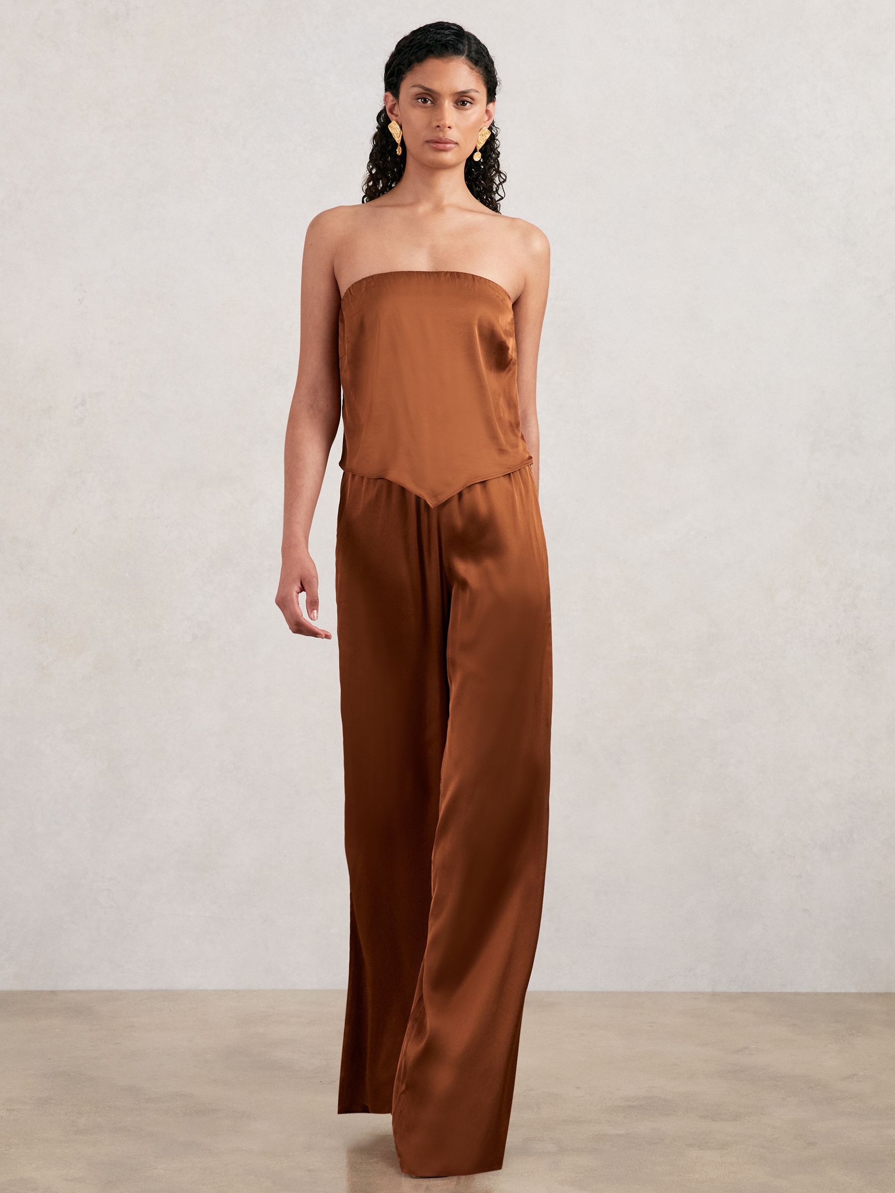 Good American Copper  Satin Wide-leg Trousers In Brown