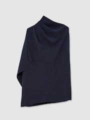 Reiss Navy Elle One-Shoulder Draped Top - Image 2 of 6