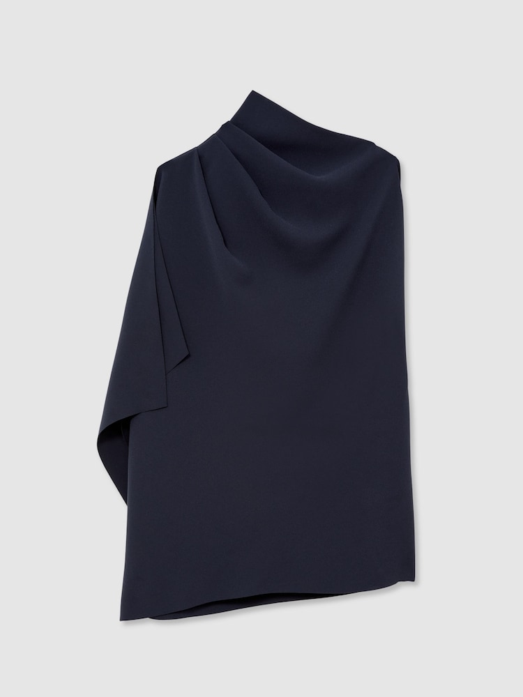 Reiss Navy Elle One-Shoulder Draped Top - Image 2 of 6