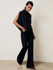 Reiss Navy Elle One-Shoulder Draped Top - Image 3 of 6